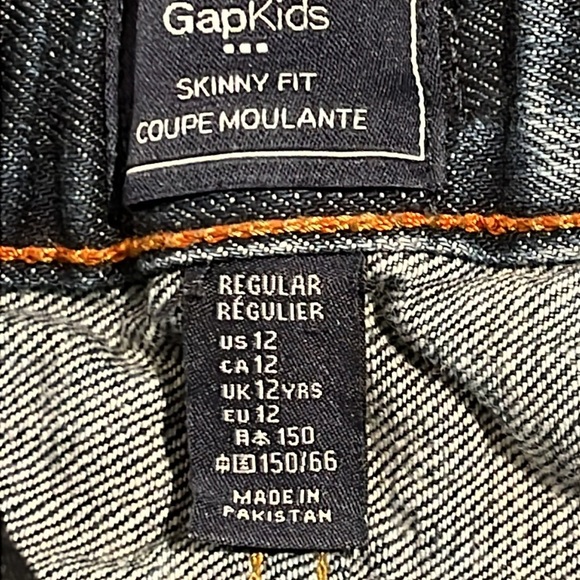 GAP KIDS Skinny Straight Fit Jeans Dark Wash Denim Distressed Adjustable Waist - Picture 9 of 10